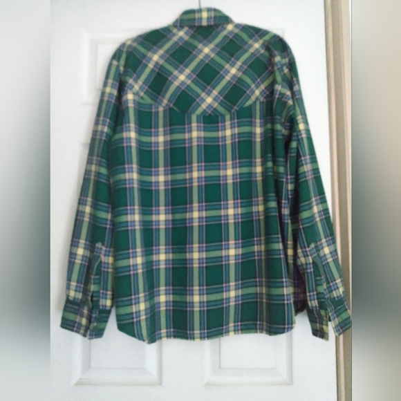 Vintage Handmade Men's Buttoned Down Shirt XL L/S  Collard Green Plaid - Picture 2 of 7